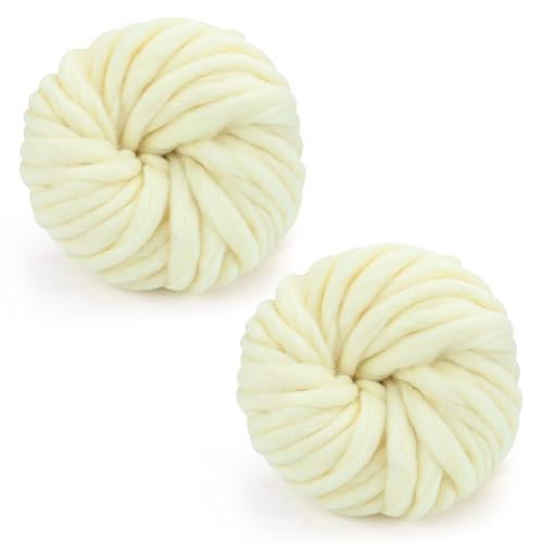 Grobes Garn, 250 g × 2, Strickwolle, grobes Garn, 12 mm, weiches Strickgarn für Häkelgarnprojekte, handgefertigte Taschen, Hüte, Decken, Kissen, Katzenbett (Beige) von TSLBW