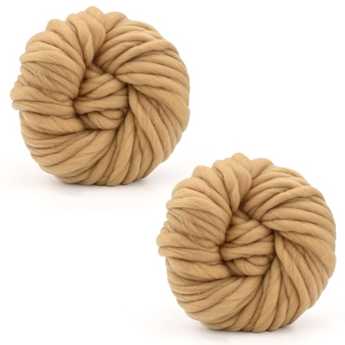 Grobes Garn, 250 g × 2, Strickwolle, grobes Garn, 12 mm, weiches Strickgarn für Häkelgarnprojekte, handgefertigte Taschen, Hüte, Decken, Kissen, Katzenbett (Kamel) von TSLBW