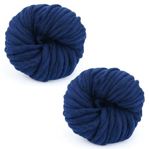 Grobes Garn, 250 g × 2, Strickwolle, grobes Garn, 12 mm, weiches Strickgarn für Häkelgarnprojekte, handgefertigte Taschen, Hüte, Decken, Kissen, Katzenbett (Marineblau) von TSLBW