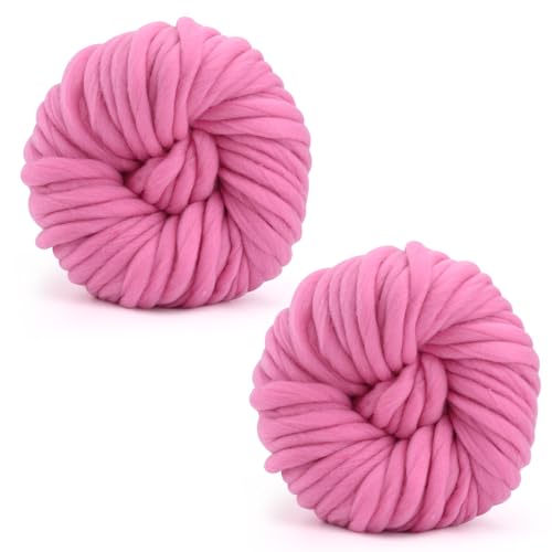 Grobes Garn, 250 g × 2, Strickwolle, grobes Garn, 12 mm, weiches Strickgarn für Häkelgarnprojekte, handgefertigte Taschen, Hüte, Decken, Kissen, Katzenbett (Rosa) von TSLBW