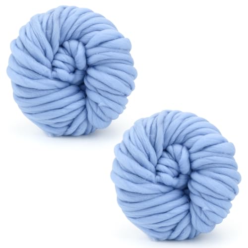 Grobes Garn, 250 g × 2, Strickwolle, grobes Garn, 12 mm, weiches Strickgarn für Häkelgarnprojekte, handgefertigte Taschen, Hüte, Decken, Kissen, Katzenbett (blau) von TSLBW