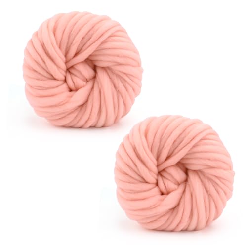 Grobes Garn, 250 g × 2, Strickwolle, grobes Garn, 12 mm, weiches Strickgarn für Häkelgarnprojekte, handgefertigte Taschen, Hüte, Decken, Kissen, Katzenbett (fleischiges Rosa) von TSLBW