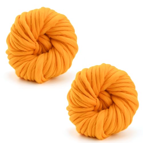 Grobes Garn, 250 g × 2, Strickwolle, grobes Garn, 12 mm, weiches Strickgarn für Häkelgarnprojekte, handgefertigte Taschen, Hüte, Decken, Kissen, Katzenbett (gelb) von TSLBW