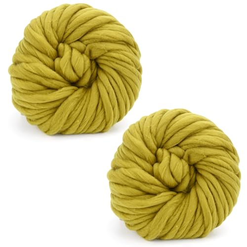 Grobes Garn, 250 g × 2, Strickwolle, grobes Garn, 12 mm, weiches Strickgarn für Häkelgarnprojekte, handgefertigte Taschen, Hüte, Decken, Kissen, Katzenbett (gelblich-grün) von TSLBW