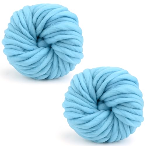 Grobes Garn, 250 g × 2, Strickwolle, grobes Garn, 12 mm, weiches Strickgarn für Häkelgarnprojekte, handgefertigte Taschen, Hüte, Decken, Kissen, Katzenbett (hellblau) von TSLBW