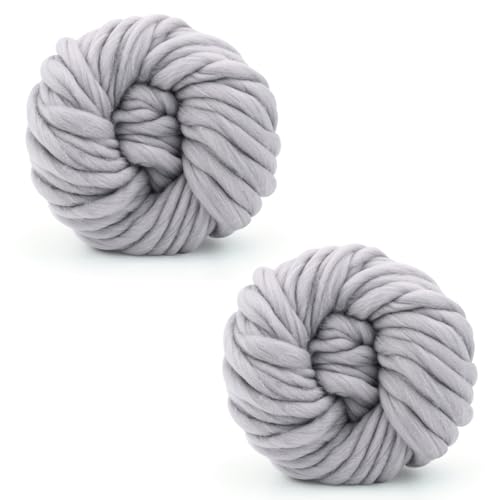 Grobes Garn, 250 g × 2, Strickwolle, grobes Garn, 12 mm, weiches Strickgarn für Häkelgarnprojekte, handgefertigte Taschen, Hüte, Decken, Kissen, Katzenbett (hellgrau) von TSLBW