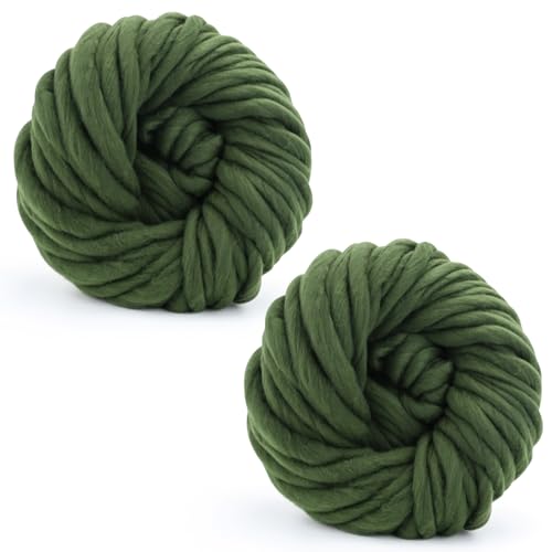 Grobes Garn, 250 g × 2, Strickwolle, grobes Garn, 12 mm, weiches Strickgarn für Häkelgarnprojekte, handgefertigte Taschen, Hüte, Decken, Kissen, Katzenbett (olivgrün) von TSLBW