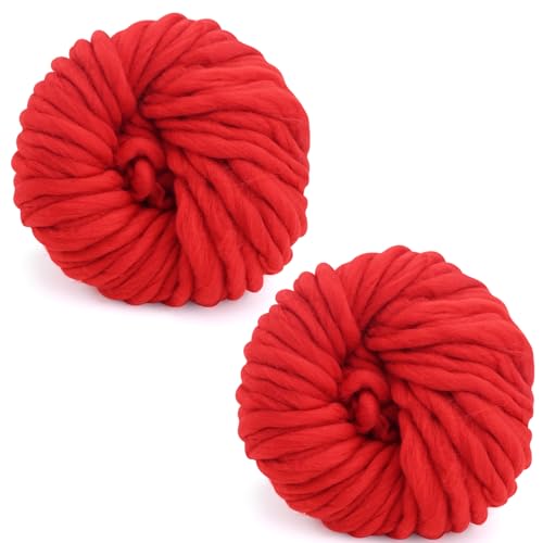 Grobes Garn, 250 g × 2, Strickwolle, grobes Garn, 12 mm, weiches Strickgarn für Häkelgarnprojekte, handgefertigte Taschen, Hüte, Decken, Kissen, Katzenbett (rot) von TSLBW