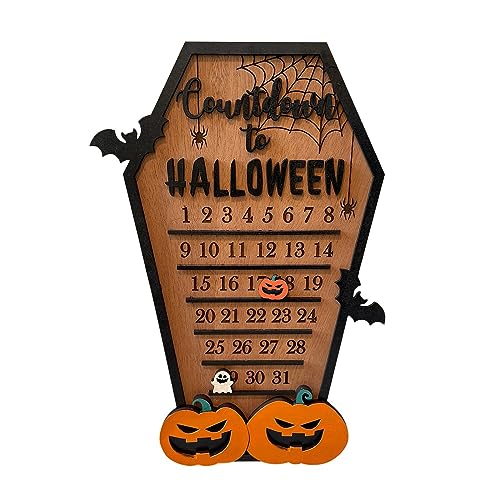 Halloween Countdown Kalender Holz Halloween Adventskalender DIY Kürbis Geist Beweglicher Holzblock Halloween Sargkalender Halloween Countdown Adventskalender Ornament für Feiertag Dekoration Geschenk von TSLBW