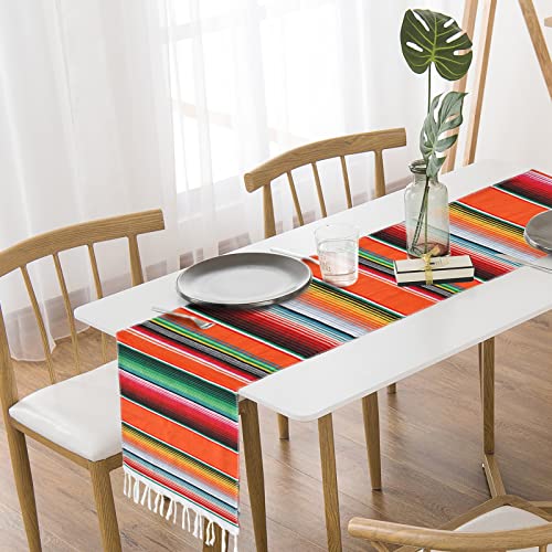 Mexikanischer Tischläufer 35 x 215 cm Serape Tischläufer mit Quasten Baumwolle Mexikanische gestreifte Tischdecke Mexikanischer Karneval Hochzeits Partydekoration Mexikanische Stranddecke Tisch Dekor von TSLBW