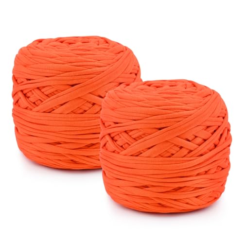 Strickgarn, 285 g × 2, elastisches Stoffgarn, Garn zum Häkeln, keine Knoten, Stoff-Häkeltuch für Garnprojekte, handgefertigte Taschen, Hüte, Korb, DIY-Projekte (Orange) von TSLBW