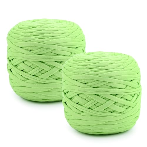 Strickgarn, 285 g × 2, elastisches Stoffgarn, Garn zum Häkeln, keine Knoten, Stoff-Häkeltuch für Garnprojekte, handgefertigte Taschen, Hüte, Korb, DIY-Projekte (fluoreszierendes Grün) von TSLBW