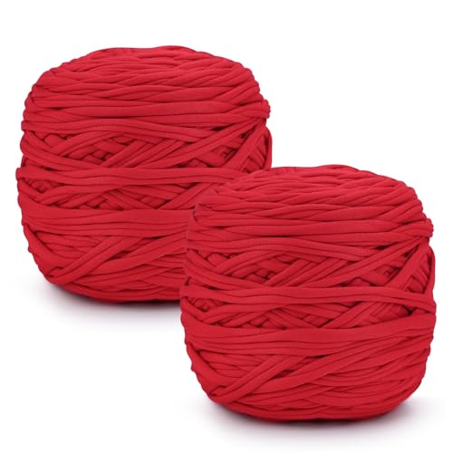 Strickgarn, 285 g × 2, elastisches Stoffgarn, Garn zum Häkeln, keine Knoten, Stoff-Häkeltuch für Garnprojekte, handgefertigte Taschen, Hüte, Korb, DIY-Projekte (rot) von TSLBW