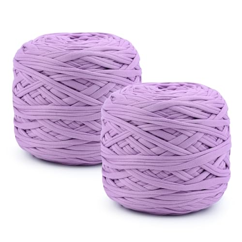 Strickgarn 285 g × 2, elastisches Stoffgarn, Garn zum Häkeln ohne Knoten, Stoff Häkeltuch für Garnprojekte, handgefertigte Taschen, Hüte, Korb, DIY-Projekte (Hellviolett) von TSLBW