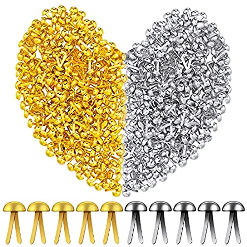 TSLRSA 300 Pcs Metall-Papierbefestigung, runder Brad-Messing-Befestiger runder Kopf Clip Muster Taschenklammer Muster Taschenklammer Splint für DIY Handwerk Projekte Scrapbooking Büro (Gold Silber) von TSLRSA