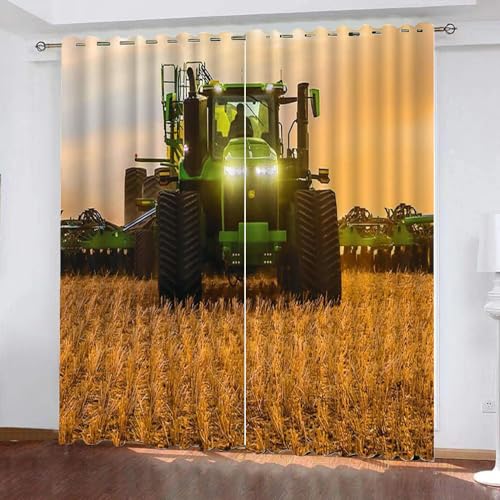 TSMMB Vorhang Blickdicht Ösen Kurz 2Er Set,3D Vorhang Blickdicht Muster Traktor Landschaft Für Schlafzimmer Wohnzimmer,Jungen Mädchen Gardinen Kinderzimmer Blickdicht,140X160Cm(Wxh),B2 von TSMMB