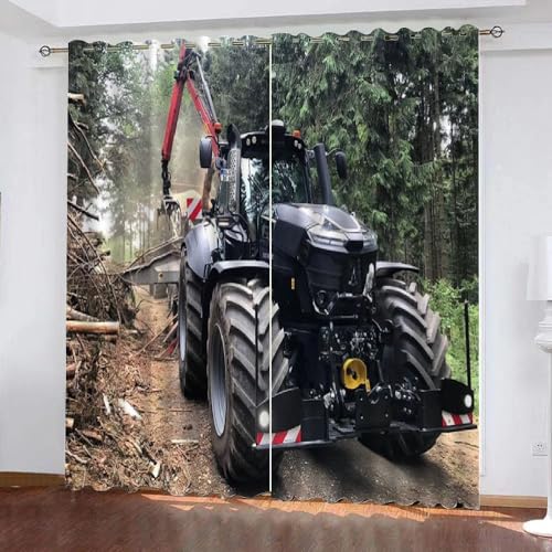 TSMMB Vorhang Blickdicht Ösen Kurz 2Er Set,3D Vorhang Blickdicht Muster Traktor Landschaft Für Schlafzimmer Wohnzimmer,Jungen Mädchen Gardinen Kinderzimmer Blickdicht,140X160Cm(Wxh),B24 von TSMMB