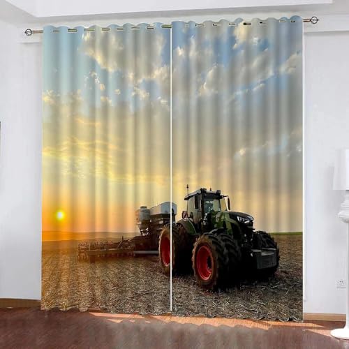 TSMMB Vorhang Blickdicht Ösen Kurz 2Er Set,3D Vorhang Blickdicht Muster Traktor Landschaft Für Schlafzimmer Wohnzimmer,Jungen Mädchen Gardinen Kinderzimmer Blickdicht,200X160Cm(Wxh),B20 von TSMMB