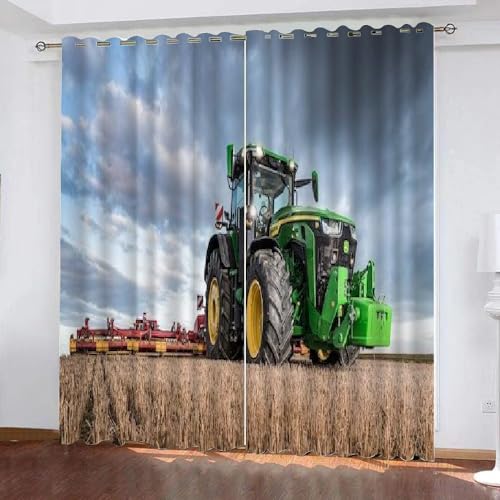 TSMMB Vorhang Blickdicht Ösen Kurz 2Er Set,3D Vorhang Blickdicht Muster Traktor Landschaft Für Schlafzimmer Wohnzimmer,Jungen Mädchen Gardinen Kinderzimmer Blickdicht,280X200Cm(Wxh),B15 von TSMMB