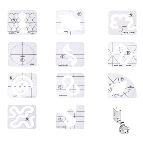 Frees Motion Quiltschablonen-Set aus Acryl, Lineal, Quiltschablone, Nählineal, Quilt-Lineal zum Quilten, 13 Stück Frees Motion Quiltschablonen-Set aus Acryl, Lineal, Quiltschablone, Nählineal, Quilt-Lineal zum Quilten, 13 Stück von TSMORY