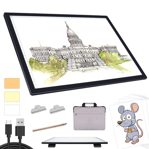 A3 Light Pad with Carry Bag, Battery Powered Diamond Painting Light Board, 3 Colours 6 Levels Brightness Tracing Light Box, Portable Rechargeable LED Light Pad for Weeding Vinyl Drawing von TSOCOS