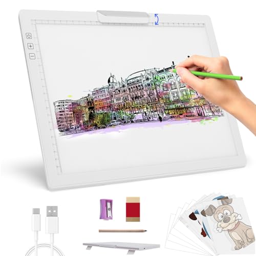 Leuchttisch A4 für Diamond Painting, Wiederaufladbare Leuchtplatte mit Clip oben, Stufenlos Dimmbar 6 Stufen Helligkeit Leuchtkasten, Tragbares LED Light Pad für Diamond Painting Zubehör (Weiß) von TSOCOS