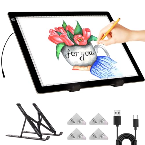 TSOCOS Leuchttisch A3, Diamond Painting Leuchttisch mit Ständer, 4800 Lux Stufenlos Dimmbare 3 Stufen Helligkeit Leuchtplatte, Ultra-Thin LED Light Pad für Diamond Painting Zubehör von TSOCOS