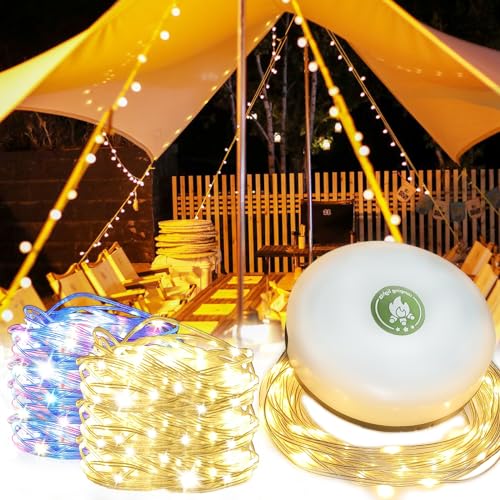 TSQNW Camping Lichterkette Aufrollbar 10m, Wasserdichte Tragbare Verstaubare LED Camping Lampe mit 5 Beleuchtungsmodi, USB Wiederaufladbare Campinglampe Für Outdoor Camping Hof Dekor Lichterkette von TSQNW