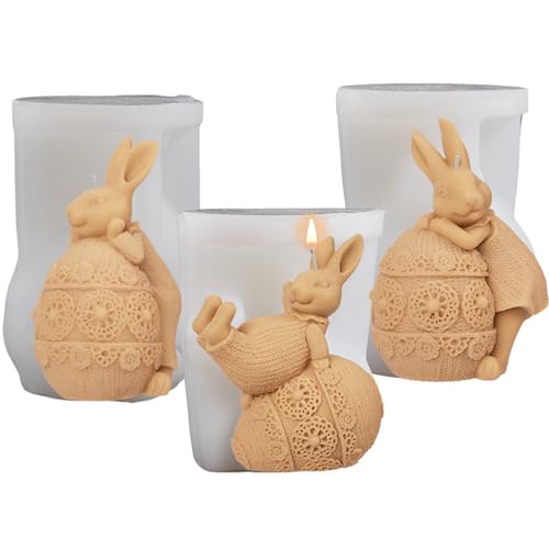 TSQZE 3 Stück Ostern Kaninchen Silikonformen Gießformen, Silikonform Ostern Kerzen 3D Ostern Hase Backform Seifenform, DIY Osterhase Silikonform Für Kuchen, Aromatherapie, Schokolade, Seife (Stil A) von TSQZE