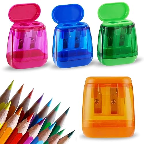 TSUWNO Anspitzer mit Behälter,Anspitzer Kinder,Bleistiftspitzer,Bunter Doppelloch Bleistiftspitzer und Manueller Pencil Sharpener,Oval Spitzer für Schule Büro(4 Pcse 4 Farben) von TSUWNO