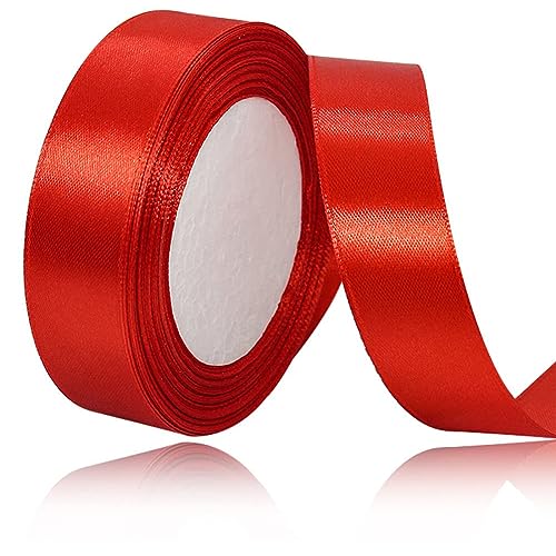 TSUWNO Hochwertiges 15 mm x 22,8 m Polyester Satinband in Rot, perfekt für DIY-Kunsthandwerk, Geschenkverpackungen, Schleifen und Hochzeitsdeko. Ein vielseitiges und elegantes Dekorationsband. von TSUWNO