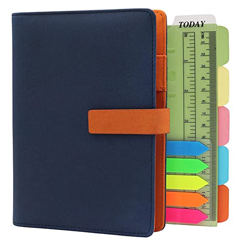 TSY Notizbuch Nachfüllbar, PU Leder Weiche Abdeckun Personal Organizer Planer, Ringbuch Reise Tagebuch mit Magnet-Verschluss Stifthalter Steckplätze für Karten und 160 Seiten (Dunkelblau, A6) von TSY