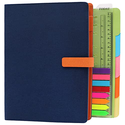 TSY Notizbuch Nachfüllbar Din B5, Leder Padded Stoff Abdeckun Persönlicher Organizer Planer mit Stifthalter Steckplätze für Karten, Ringbuch Reisetagebuch für Büro Reisende Schüler, Dunkelblau von TSY