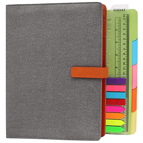 TSY Notizbuch Nachfüllbar Din B5, Leder Padded Stoff Abdeckun Persönlicher Organizer Planer mit Stifthalter Steckplätze für Karten, Ringbuch Reisetagebuch für Büro Reisende Schüler, Hellgrau von TSY