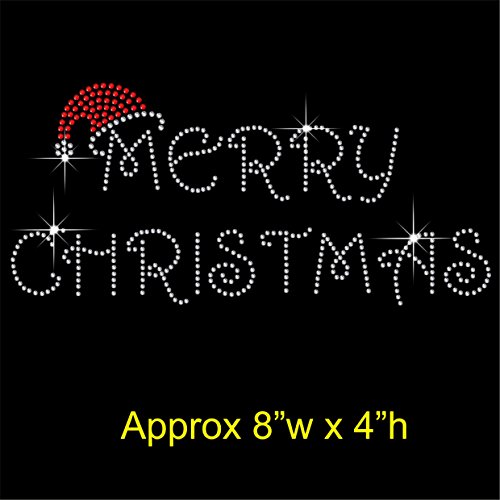 TShirt Showroom Merry Christmas Hotfix-Applikation zum Aufbügeln mit Strasssteinen, 20,3 x 10,2 cm von TShirt Showroom