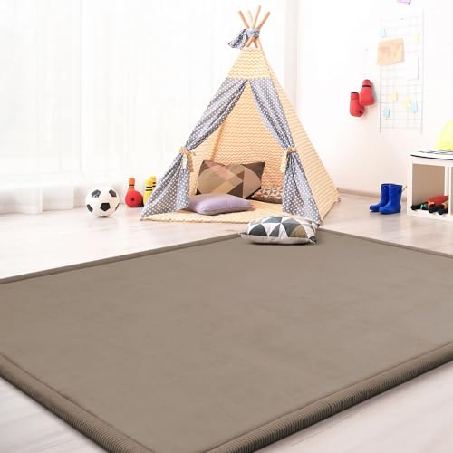 TT Home Krabbelmatte Babyzimmer Teppich Spielmatte Kinder Unifarben rutschfest Flauschig, Farbe: Beige, Größe:160x220 cm von TT Home