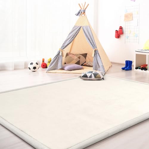 Krabbelmatte Babyzimmer Teppich Spielmatte Kinder Unifarben rutschfest Flauschig, Farbe: Beige Creme, Größe:200x280 cm von TT Home