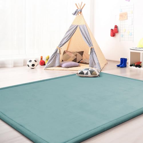 TT Home Krabbelmatte Babyzimmer Teppich Spielmatte Kinder Unifarben rutschfest Flauschig, Farbe: Blau, Größe:200x280 cm von TT Home