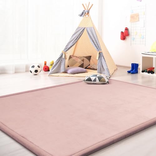 Krabbelmatte Babyzimmer Teppich Spielmatte Kinder Unifarben rutschfest Flauschig, Farbe: Rosa Pink, Größe:120x160 cm von TT Home