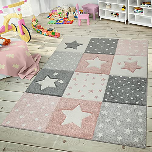 TT Home Kinderteppich Teppich Kinderzimmer Mädchen Kinder 3D Prinzessin Sterne Krone, Farbe: Pink 3, Größe:133 cm Quadrat von TT Home