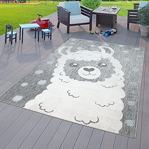 TT Home Kinderzimmer Outdoor Teppich Kinder Junge Mädchen Spielteppich Lama Design Grau, Größe:120x160 cm von TT Home