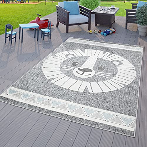 Kinderzimmer Outdoor Teppich Kinder Spielteppich 3D Optik Modern Löwe Grau, Größe:120x160 cm von TT Home