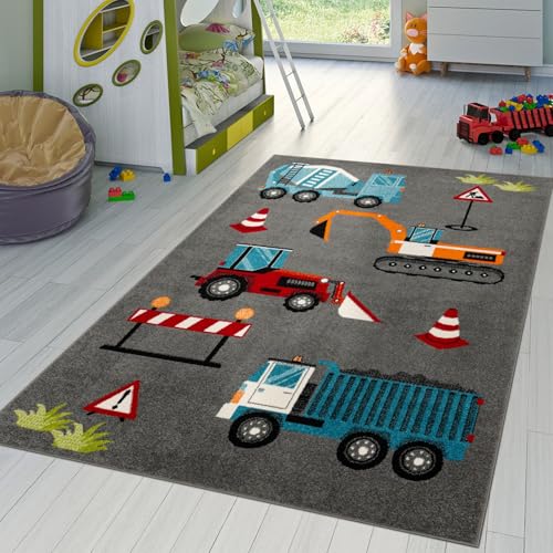 TT Home Kinderzimmerteppich Teppich Junge Mädchen Kinderteppich Baby Soft Mit Autos, Farbe:Grau Rot Blau, Größe:120x170 cm von TT Home