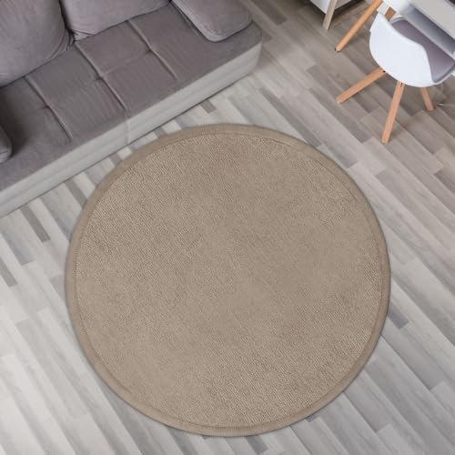 TT Home Krabbelmatte Babyzimmer Teppich Spielmatte Kinder Unifarben rutschfest Flauschig, Farbe: Beige, Größe:120 cm Rund von TT Home