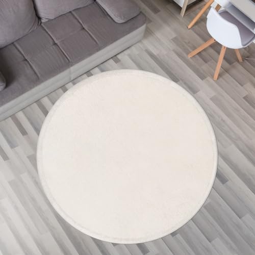 TT Home Krabbelmatte Babyzimmer Teppich Spielmatte Kinder Unifarben rutschfest Flauschig, Farbe: Beige Creme, Größe:120 cm Rund von TT Home