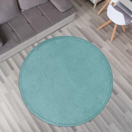 TT Home Krabbelmatte Babyzimmer Teppich Spielmatte Kinder Unifarben rutschfest Flauschig, Farbe: Blau, Größe:120 cm Rund von TT Home