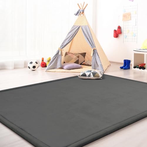 TT Home Krabbelmatte Babyzimmer Teppich Spielmatte Kinder Unifarben rutschfest Flauschig, Farbe: Grau Anthrazit, Größe:100x200 cm von TT Home