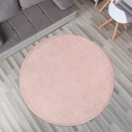 TT Home Krabbelmatte Babyzimmer Teppich Spielmatte Kinder Unifarben rutschfest Flauschig, Farbe: Rosa Pink, Größe:120 cm Rund von TT Home