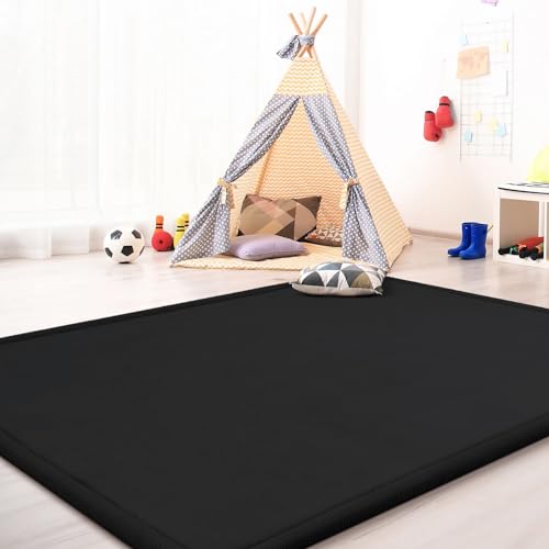 TT Home Krabbelmatte Babyzimmer Teppich Spielmatte Kinder Unifarben rutschfest Flauschig, Farbe: Schwarz, Größe:140x200 cm von TT Home