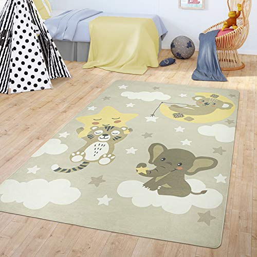 TT Home Teppich Kinderzimmer Kinderteppich Babymatte Koala Elefant Wolken Sterne Himmel Mond, Farbe:Beige, Größe:120x160 cm von TT Home